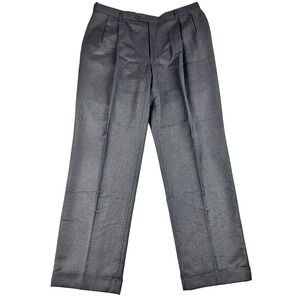 Austin Reed Black Pleated Cuffed Dress Pants Mens 38x32 London England Wool EUC